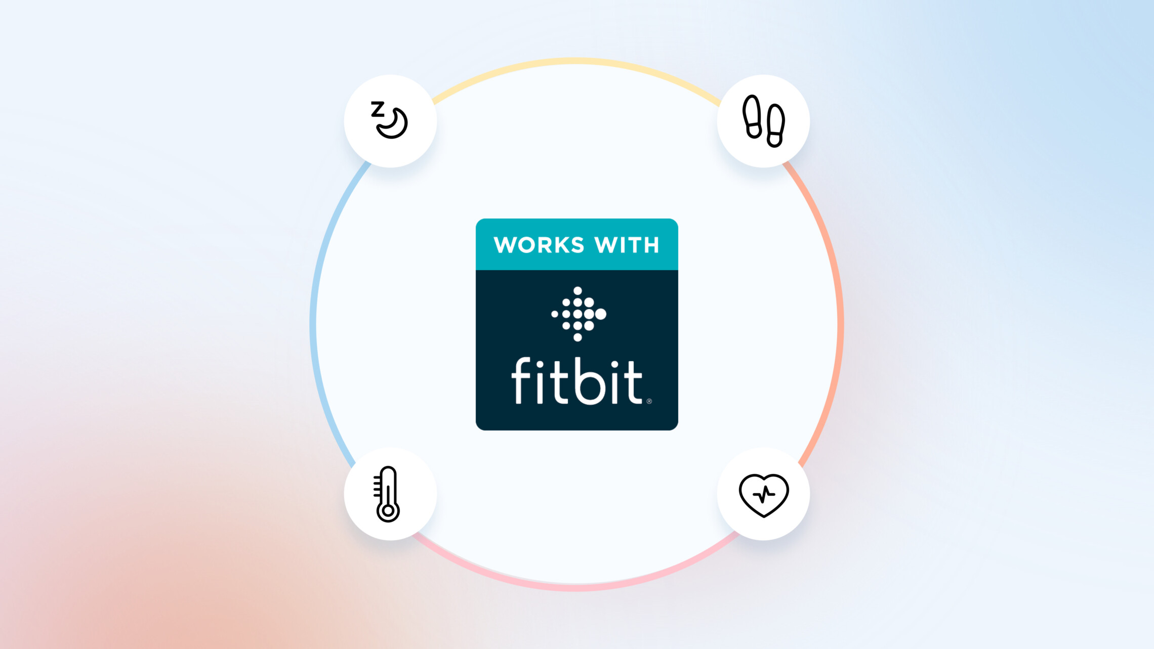Works with subtext with Fitbit logo within circle with decorative clip art