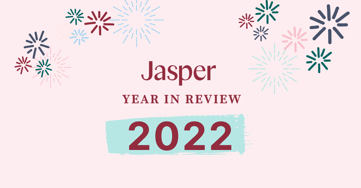 Jasper logo with Year in Review 2022 subtext; decorative imagines