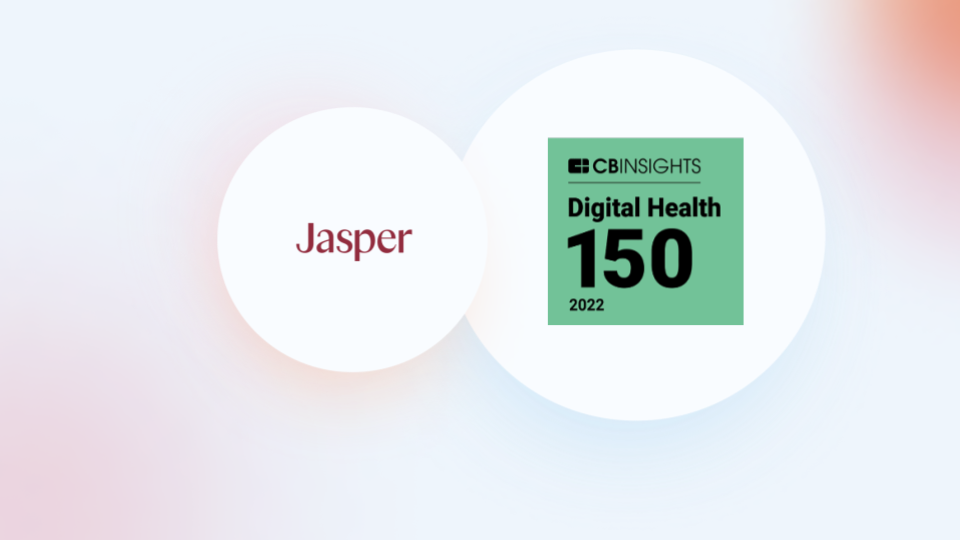 Jasper Health logo with CB Insight logo with Digital Health 150 2022 subtext